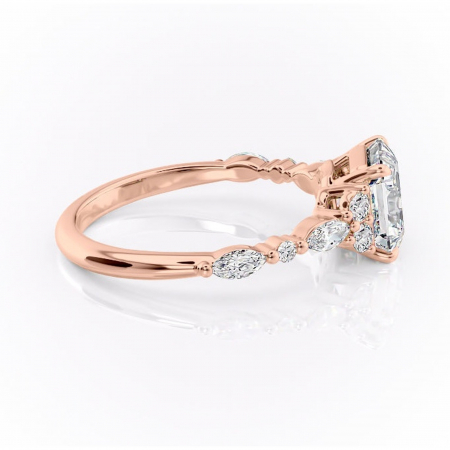 Inel de logodnă Rosamund din aur Rose 14kt cu moissanite tăietură asscher – Pietre laterale rafinată pentru profil mediu | Personalizează și configurează gratuit online [1]