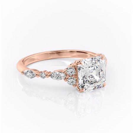 18K - Inel de logodnă Rosamund din aur Rose 18kt cu moissanite tăietură asscher – Pietre laterale rafinată pentru profil mediu | Personalizează și configurează gratuit online