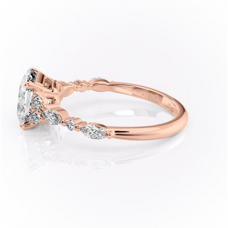 Inel de logodnă Rosamund din aur Rose 14kt cu moissanite tăietură asscher – Pietre laterale rafinată pentru profil mediu | Personalizează și configurează gratuit online [5]