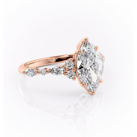 Marquise - Inel de logodnă Rosamund din aur Rose 18kt cu moissanite tăietură marquise – Pietre laterale rafinată pentru profil mediu | Personalizează și configurează gratuit online