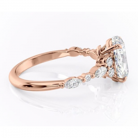 Inel de logodnă Rosamund din aur Rose 14kt cu moissanite tăietură ovală – Pietre laterale rafinată pentru profil mediu | Personalizează și configurează gratuit online [1]