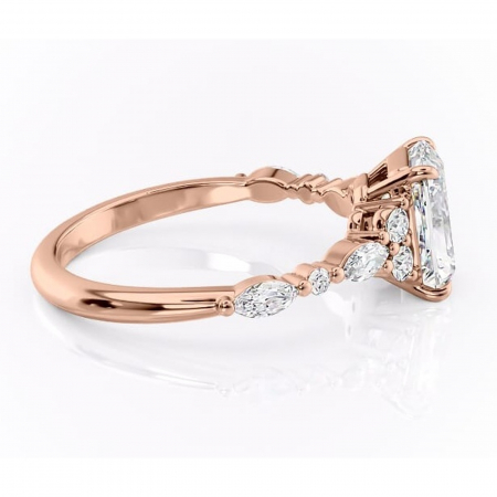 Inel de logodnă Rosamund din aur Rose 14kt cu moissanite tăietură radiantă – Pietre laterale rafinată pentru profil mediu | Personalizează și configurează gratuit online [1]