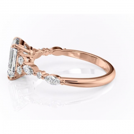 Inel de logodnă Rosamund din aur Rose 14kt cu moissanite tăietură smarald – Pietre laterale rafinată pentru profil mediu | Personalizează și configurează gratuit online [5]