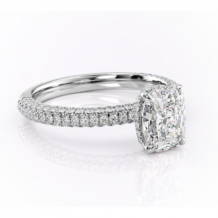 Alege forma Moissanit - Inel de logodnă Rosewyn din aur Alb 14kt cu moissanite tăietură pernă – Montură pavé rafinată pentru profil înalt | Personalizează și configurează gratuit online