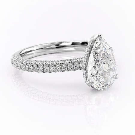 Pară - Inel de logodnă Rosewyn din aur Alb 14kt cu moissanite tăietură pară – Montură pavé rafinată pentru profil înalt | Personalizează și configurează gratuit online