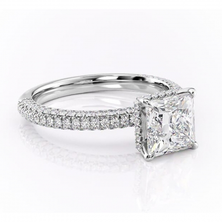 18K - Inel de logodnă Rosewyn din aur Alb 18kt cu moissanite tăietură princess – Montură pavé rafinată pentru profil înalt | Personalizează și configurează gratuit online