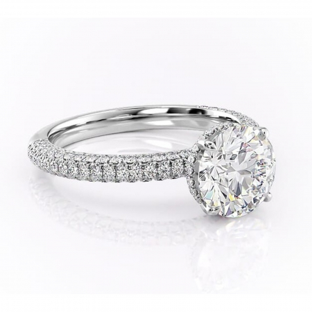 Halo - Inel de logodnă Rosewyn din aur Alb 14kt cu moissanite tăietură rotundă – Montură pavé rafinată pentru profil înalt | Personalizează și configurează gratuit online