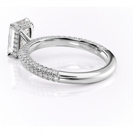 Inel de logodnă Rosewyn din aur Alb 14kt cu moissanite tăietură smarald – Montură pavé rafinată pentru profil înalt | Personalizează și configurează gratuit online [4]