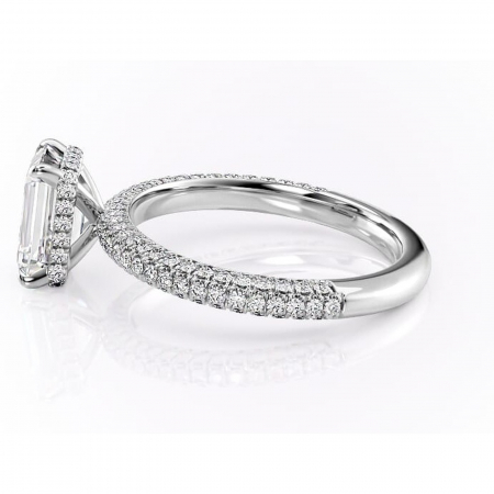 Inel de logodnă Rosewyn din aur Alb 14kt cu moissanite tăietură smarald – Montură pavé rafinată pentru profil înalt | Personalizează și configurează gratuit online [5]