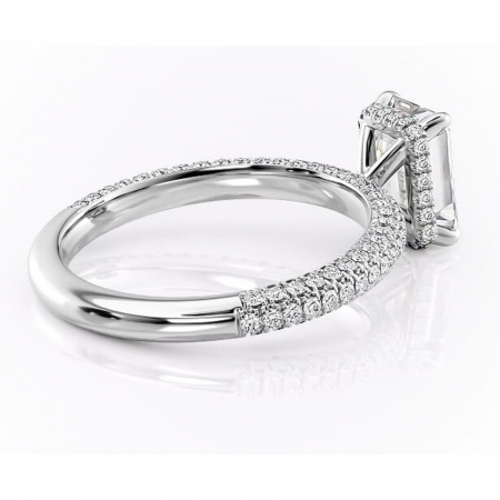 Inel de logodnă Rosewyn din aur Alb 14kt cu moissanite tăietură smarald – Montură pavé rafinată pentru profil înalt | Personalizează și configurează gratuit online [2]