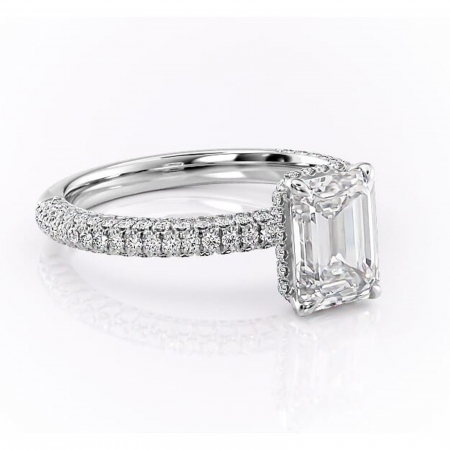 Smarald - Inel de logodnă Rosewyn din aur Alb 14kt cu moissanite tăietură smarald – Montură pavé rafinată pentru profil înalt | Personalizează și configurează gratuit online