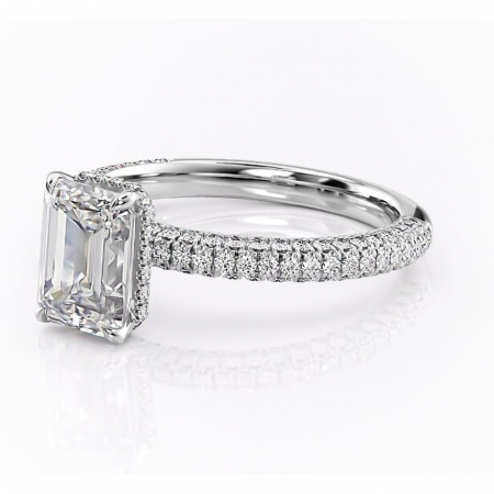 Inel de logodnă Rosewyn din aur Alb 14kt cu moissanite tăietură smarald – Montură pavé rafinată pentru profil înalt | Personalizează și configurează gratuit online [6]