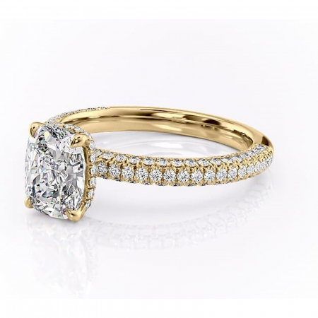 Inel de logodnă Rosewyn din aur Galben 14kt cu moissanite tăietură pernă – Montură pavé rafinată pentru profil înalt | Personalizează și configurează gratuit online [6]