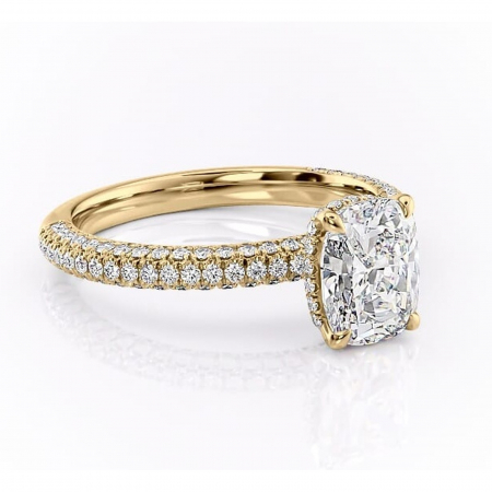 Pernă alungită - Inel de logodnă Rosewyn din aur Galben 14kt cu moissanite tăietură pernă – Montură pavé rafinată pentru profil înalt | Personalizează și configurează gratuit online