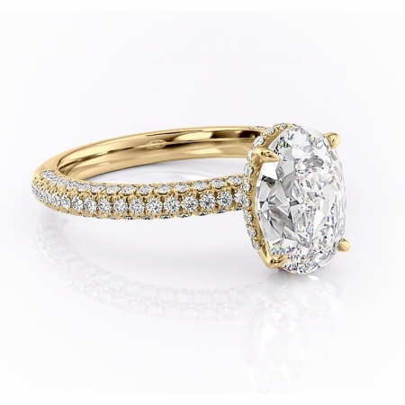 Ovală - Inel de logodnă Rosewyn din aur Galben 18kt cu moissanite tăietură ovală – Montură pavé rafinată pentru profil înalt | Personalizează și configurează gratuit online