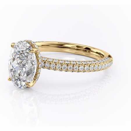 Inel de logodnă Rosewyn din aur Galben 14kt cu moissanite tăietură ovală – Montură pavé rafinată pentru profil înalt | Personalizează și configurează gratuit online [6]