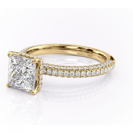 Inel de logodnă Rosewyn din aur Galben 14kt cu moissanite tăietură princess – Montură pavé rafinată pentru profil înalt | Personalizează și configurează gratuit online [6]