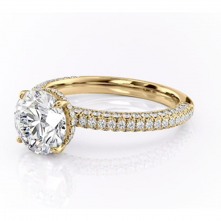 Inel de logodnă Rosewyn din aur Galben 14kt cu moissanite tăietură rotundă – Montură pavé rafinată pentru profil înalt | Personalizează și configurează gratuit online [6]