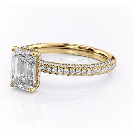 Inel de logodnă Rosewyn din aur Galben 18kt cu moissanite tăietură smarald – Montură pavé rafinată pentru profil înalt | Personalizează și configurează gratuit online [6]