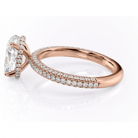 Inel de logodnă Rosewyn din aur Rose 14kt cu moissanite tăietură ovală – Montură pavé rafinată pentru profil înalt | Personalizează și configurează gratuit online [5]
