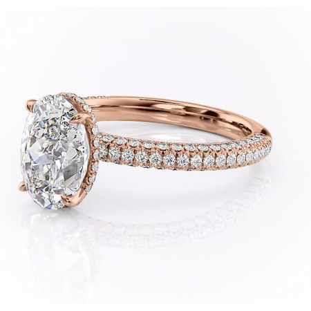 Inel de logodnă Rosewyn din aur Rose 14kt cu moissanite tăietură ovală – Montură pavé rafinată pentru profil înalt | Personalizează și configurează gratuit online [6]