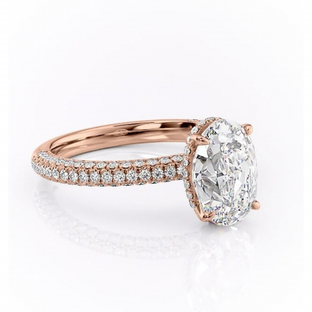 14K - Inel de logodnă Rosewyn din aur Rose 14kt cu moissanite tăietură ovală – Montură pavé rafinată pentru profil înalt | Personalizează și configurează gratuit online