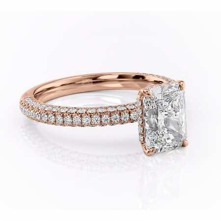 Aur roz - Inel de logodnă Rosewyn din aur Rose 18kt cu moissanite tăietură radiantă – Montură pavé rafinată pentru profil înalt | Personalizează și configurează gratuit online
