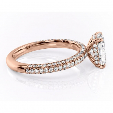 Inel de logodnă Rosewyn din aur Rose 18kt cu moissanite tăietură radiantă – Montură pavé rafinată pentru profil înalt | Personalizează și configurează gratuit online [1]