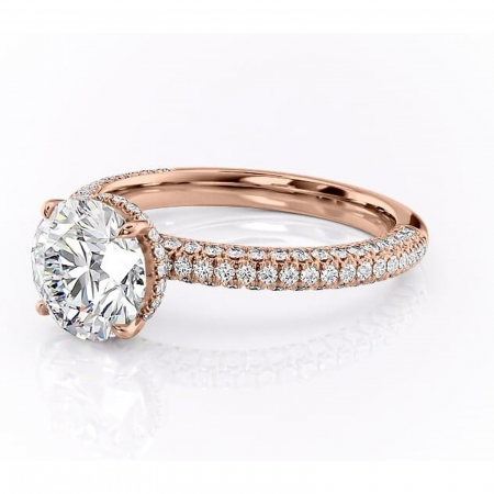 Inel de logodnă Rosewyn din aur Rose 14kt cu moissanite tăietură rotundă – Montură pavé rafinată pentru profil înalt | Personalizează și configurează gratuit online [6]
