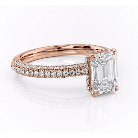 Aur roz - Inel de logodnă Rosewyn din aur Rose 18kt cu moissanite tăietură smarald – Montură pavé rafinată pentru profil înalt | Personalizează și configurează gratuit online