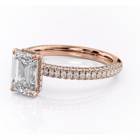 Inel de logodnă Rosewyn din aur Rose 14kt cu moissanite tăietură smarald – Montură pavé rafinată pentru profil înalt | Personalizează și configurează gratuit online [6]