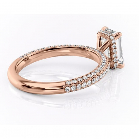 Inel de logodnă Rosewyn din aur Rose 14kt cu moissanite tăietură smarald – Montură pavé rafinată pentru profil înalt | Personalizează și configurează gratuit online [2]