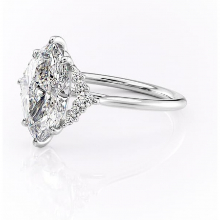 Inel de logodnă Rowena din aur Alb 14kt cu moissanite tăietură marquise – Montură cu trei pietre rafinată pentru profil înalt | Personalizează și configurează gratuit online [6]