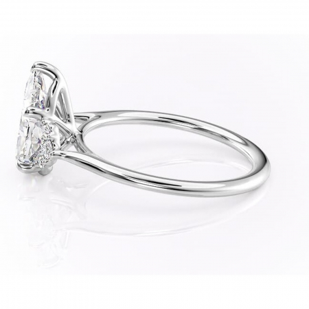 Inel de logodnă Rowena din aur Alb 14kt cu moissanite tăietură pară – Montură cu trei pietre rafinată pentru profil înalt | Personalizează și configurează gratuit online [5]