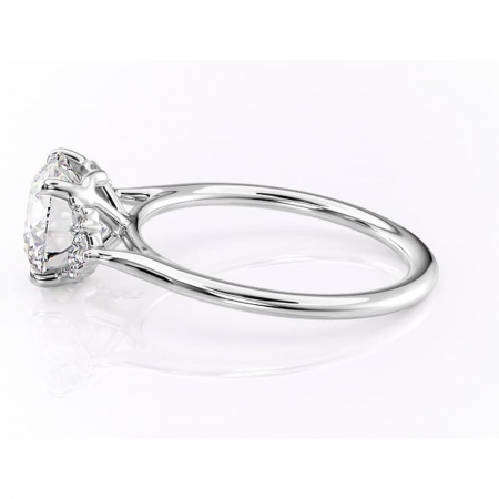 Inel de logodnă Rowena din aur Alb 14kt cu moissanite tăietură rotundă – Montură cu trei pietre rafinată pentru profil înalt | Personalizează și configurează gratuit online [5]