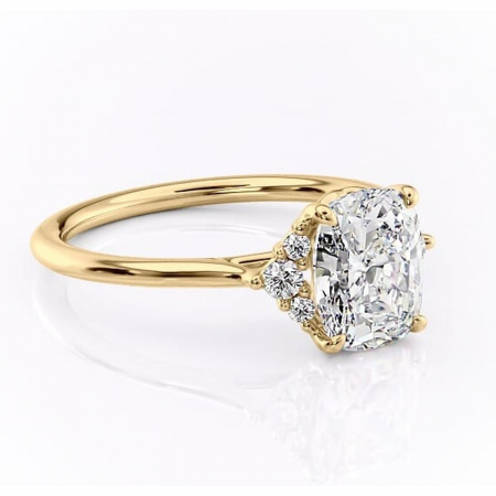 Aur galben - Inel de logodnă Rowena din aur Galben 14kt cu moissanite tăietură pernă – Montură cu trei pietre rafinată pentru profil înalt | Personalizează și configurează gratuit online