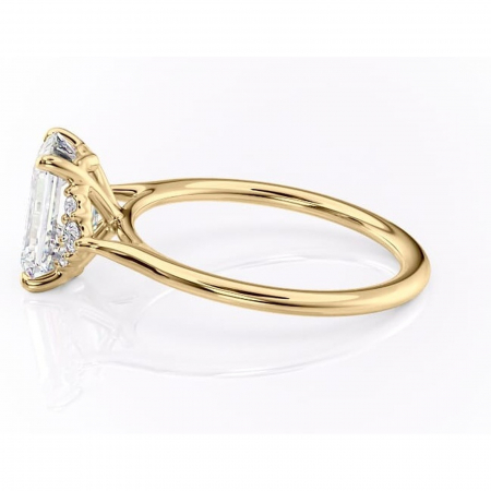 Inel de logodnă Rowena din aur Galben 18kt cu moissanite tăietură smarald – Montură cu trei pietre rafinată pentru profil înalt | Personalizează și configurează gratuit online [5]