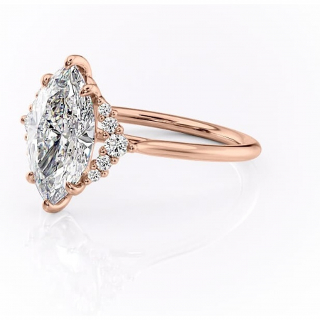Inel de logodnă Rowena din aur Rose 14kt cu moissanite tăietură marquise – Montură cu trei pietre rafinată pentru profil înalt | Personalizează și configurează gratuit online [6]