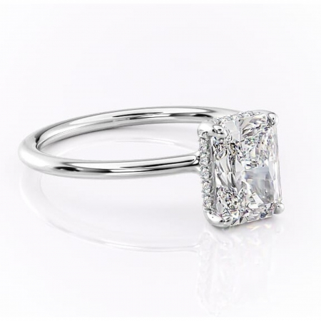 18K - Inel de logodnă Ruby din aur Alb 18kt cu moissanite tăietură radiantă – Solitar rafinată pentru profil înalt | Personalizează și configurează gratuit online