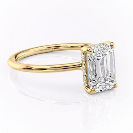 14K - Inel de logodnă Ruby din aur Galben 14kt cu moissanite tăietură smarald – Solitar rafinată pentru profil înalt | Personalizează și configurează gratuit online