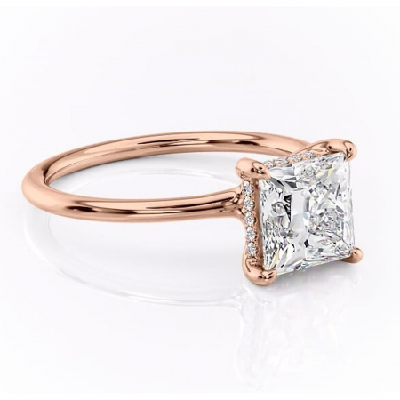 14K - Inel de logodnă Ruby din aur Rose 14kt cu moissanite tăietură princess – Solitar rafinată pentru profil înalt | Personalizează și configurează gratuit online