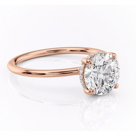 Aur roz - Inel de logodnă Ruby din aur Rose 14kt cu moissanite tăietură rotundă – Solitar rafinată pentru profil înalt | Personalizează și configurează gratuit online