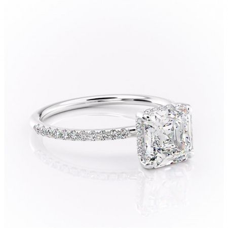 Asscher - Inel de logodnă Sapphire din aur Alb 14kt cu moissanite tăietură asscher – Montură pavé rafinată pentru profil înalt | Personalizează și configurează gratuit online