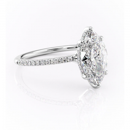 Marquise - Inel de logodnă Sapphire din aur Alb 14kt cu moissanite tăietură marquise – Montură pavé rafinată pentru profil înalt | Personalizează și configurează gratuit online