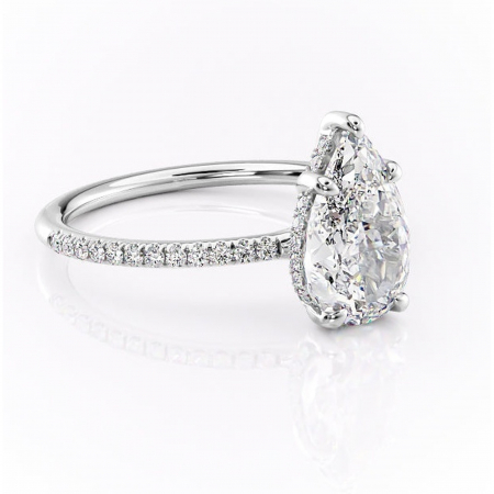 Pară - Inel de logodnă Sapphire din aur Alb 14kt cu moissanite tăietură pară – Montură pavé rafinată pentru profil înalt | Personalizează și configurează gratuit online
