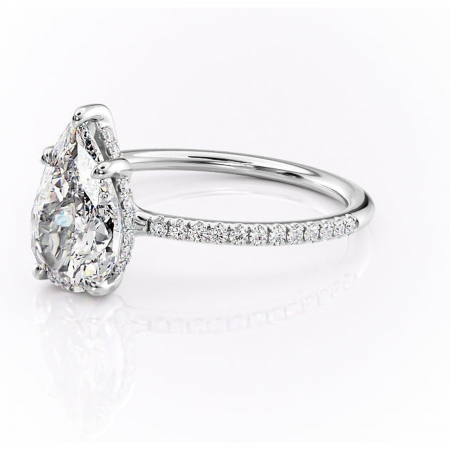 Inel de logodnă Sapphire din aur Alb 14kt cu moissanite tăietură pară – Montură pavé rafinată pentru profil înalt | Personalizează și configurează gratuit online [6]