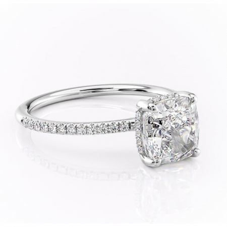 Pernă - Inel de logodnă Sapphire din aur Alb 14kt cu moissanite tăietură pernă – Montură pavé rafinată pentru profil înalt | Personalizează și configurează gratuit online