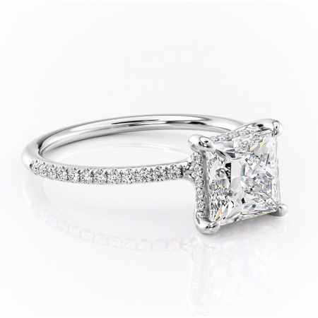 Princess - Inel de logodnă Sapphire din aur Alb 14kt cu moissanite tăietură princess – Montură pavé rafinată pentru profil înalt | Personalizează și configurează gratuit online