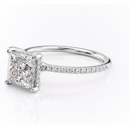 Inel de logodnă Sapphire din aur Alb 14kt cu moissanite tăietură princess – Montură pavé rafinată pentru profil înalt | Personalizează și configurează gratuit online [6]