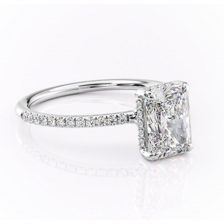 18K - Inel de logodnă Sapphire din aur Alb 18kt cu moissanite tăietură radiantă – Montură pavé rafinată pentru profil înalt | Personalizează și configurează gratuit online